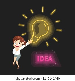 Businesswoman holding bulb light, illustration vector cartoon