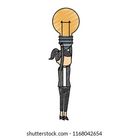Businesswoman holding bulb scribble