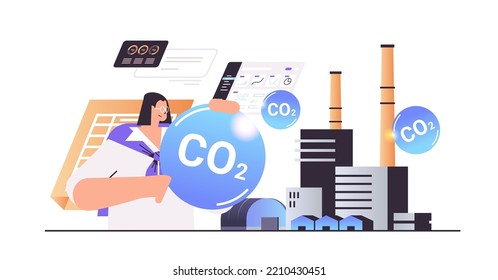 businesswoman holding CO2 sign carbon credit concept responsibility of co2 emission environment strategy