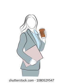 businesswoman holding coffee. coffee break. cheerfulness before work. vector illustration.