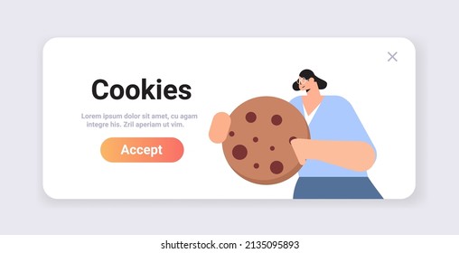 businesswoman holding cookie protection of personal information internet web pop up we use cookies policy notification