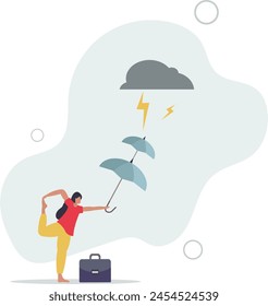 businesswoman holding double layers umbrella to protect against storm.flat vector illustration.