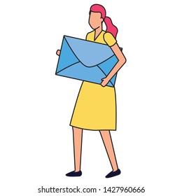 businesswoman holding envelope mail business work vector illustration