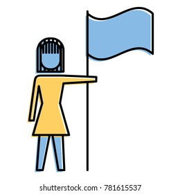 businesswoman holding flag in pole achievement