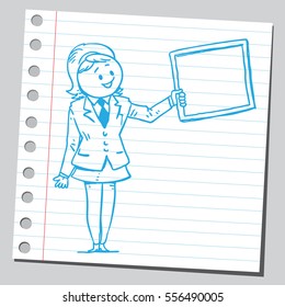 Businesswoman holding frame