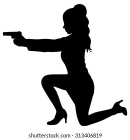 Businesswoman Holding Gun Stock Vector (Royalty Free) 313406819 ...