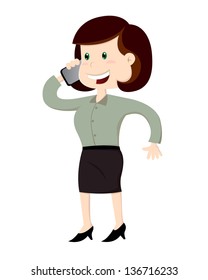 Businesswoman holding her phone and talking, vector illustration