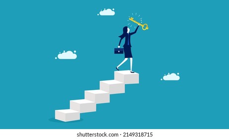 Businesswoman holding the key to success. career success concept