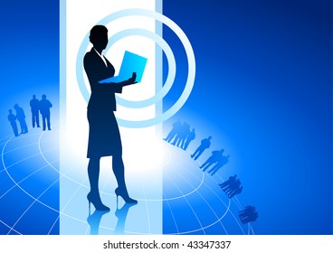 Businesswoman holding laptop  Original Vector Illustration