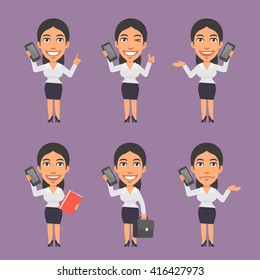 Businesswoman Holding Mobile Phone in Different Versions