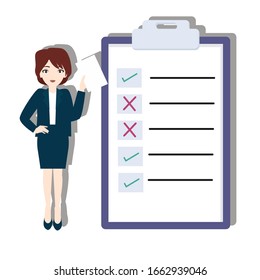 Businesswoman holding paper. Creative idea design. Flat vector illustration for template, brochure or presentation.