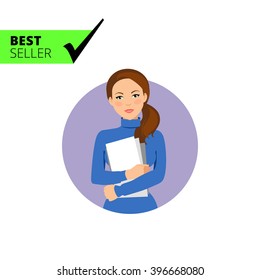 Businesswoman holding paper sheets