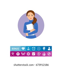 Businesswoman holding paper sheets