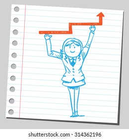 Businesswoman holding progress arrow