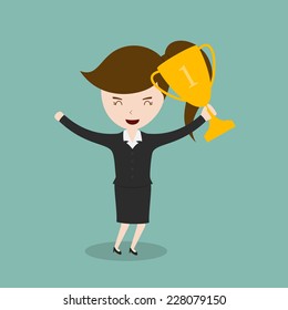 Businesswoman holding trophies,Vector EPS 10