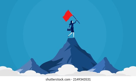 Businesswoman Holding A Victory Flag. Successful Woman. Vector Illustration