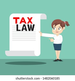 Businesswoman holding word Tax Law, illustration vector cartoon