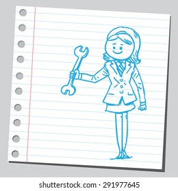 Businesswoman holding wrench
