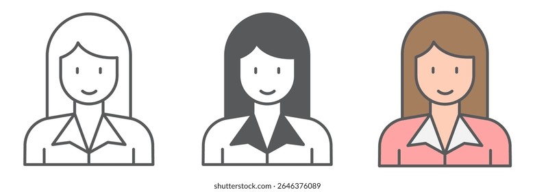Coleção de ícone de mulher de negócios, feminino e feminismo, mulher de negócios assinar gráficos de conjunto de vetores, ícone linear de traço editável, eps 10
