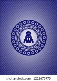 businesswoman icon with denim texture