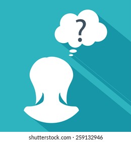 Businesswoman icon with dialog speech bubble. Vector illustration. Flat design