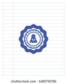 businesswoman icon draw (pen strokes). Blue ink. Vector Illustration. Detailed.