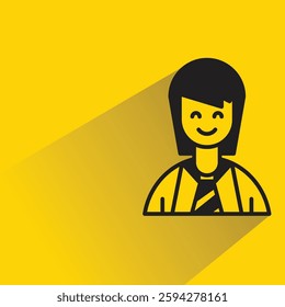 businesswoman icon with drop shadow on yellow background