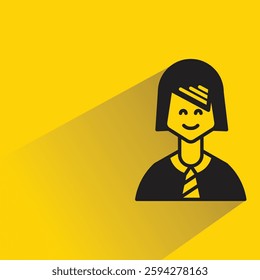 businesswoman icon with drop shadow on yellow background