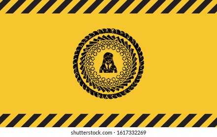 businesswoman icon grunge black emblem with yellow background, warning sign. Vector Illustration. Detailed.