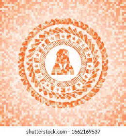 businesswoman icon inside abstract orange mosaic emblem with background