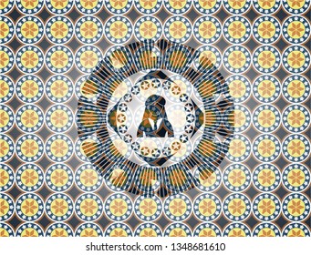 businesswoman icon inside arabesque style emblem. arabic decoration.