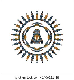 businesswoman icon inside arabic badge. Arabesque decoration.