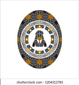 businesswoman icon inside arabic emblem background. Arabesque decoration.
