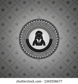 businesswoman icon inside black badge