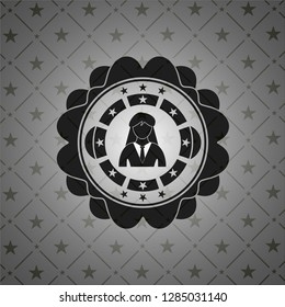 businesswoman icon inside dark badge