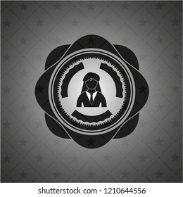 businesswoman icon inside dark emblem. Retro
