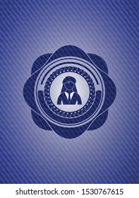 businesswoman icon inside denim background