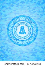 businesswoman icon inside light blue emblem with mosaic ecological style background