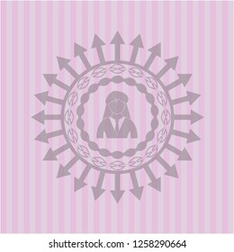 businesswoman icon inside pink emblem. Retro