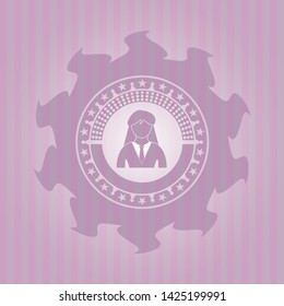 businesswoman icon inside pink emblem. Retro