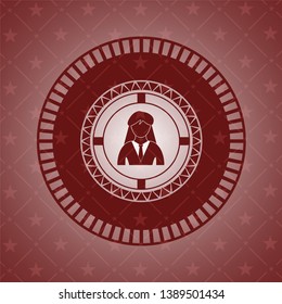 businesswoman icon inside realistic red emblem