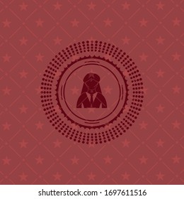businesswoman icon inside red emblem. Vintage.
