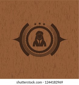 businesswoman icon inside retro style wood emblem