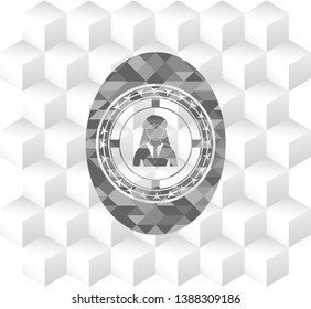 businesswoman icon inside retro style grey emblem with geometric cube white background