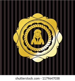 businesswoman icon inside shiny emblem