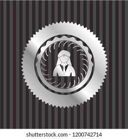 businesswoman icon inside silver shiny emblem