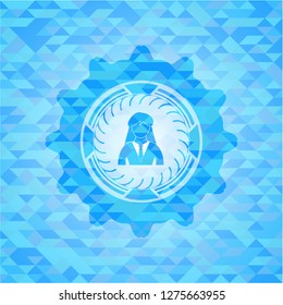 businesswoman icon inside sky blue emblem. Mosaic background