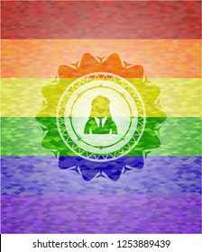 businesswoman icon on mosaic background with the colors of the LGBT flag