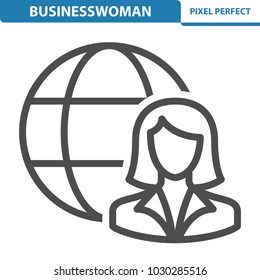 Businesswoman Icon. Professional, pixel perfect icons optimized for both large and small resolutions. EPS 8 format. 12x size for preview.
