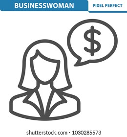 Businesswoman Icon. Professional, pixel perfect icons optimized for both large and small resolutions. EPS 8 format. 12x size for preview.
